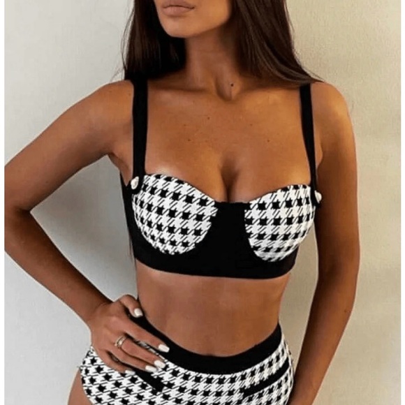 CHIC THE BRAND.Black and White Gingham Bikini with High-Waisted Bottoms - Picture 12 of 16